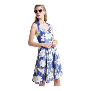Anthropologie Blue Floral Halter Midi Dress